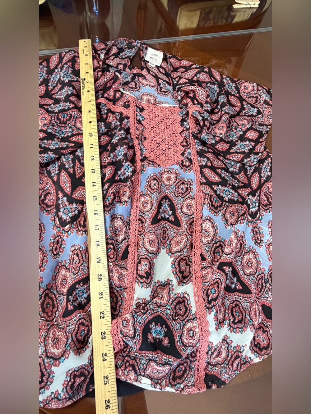 Knox Rose Coral and Black Crochet-Trim Boho Tunic - Picture 5 of 7